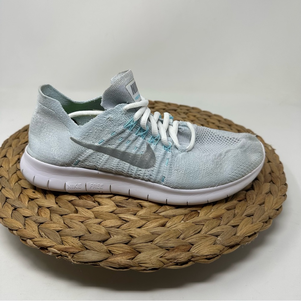 Nike Free RN Flyknit 2017 Running Shoes Pure Platinum/Glacier Blue Size 8